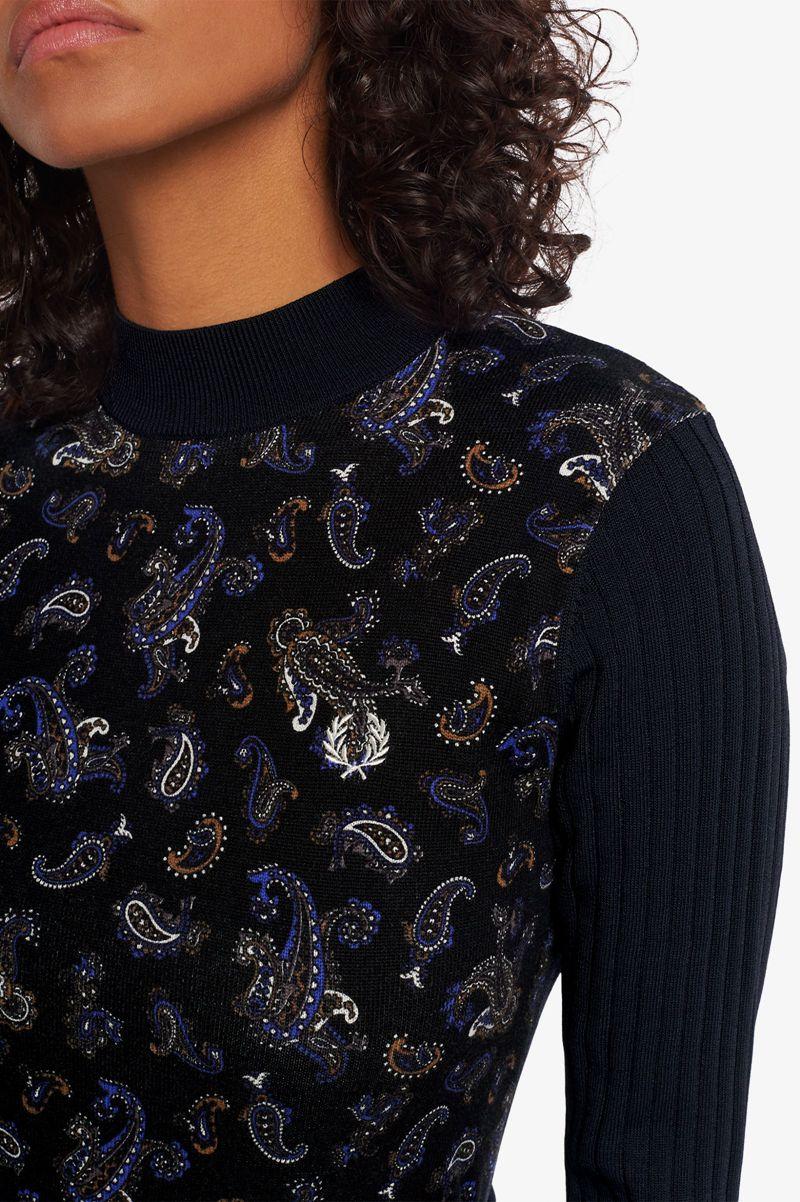 Navy Fred Perry Paisley Print Jumper Women's Knitwear | PH 1923CTVE